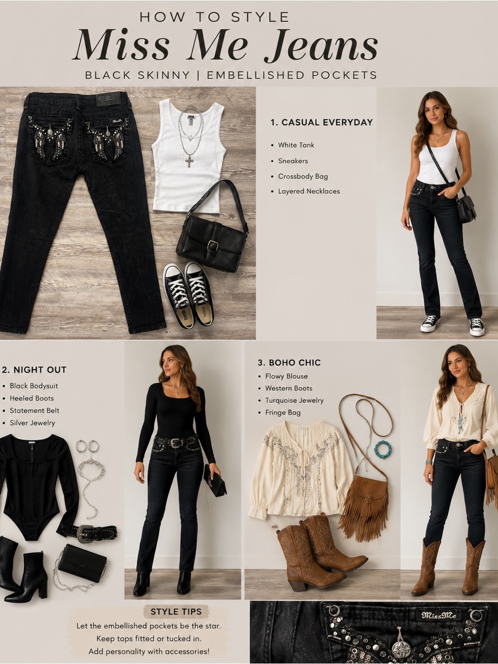 Miss Me Black Embellished Pocket Skinny Jeans
